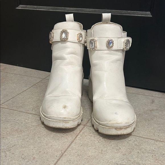 White Ankle Boots with Embellished Straps - Picture 2 of 3